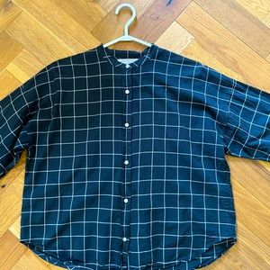 Everlane black and white checkered blouse